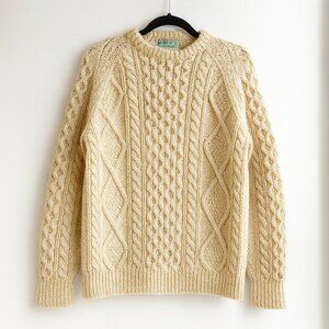 Authentic Vintage Boreen Handknits Irish Aran Fisherman Ivory Cable-Knit Sweater